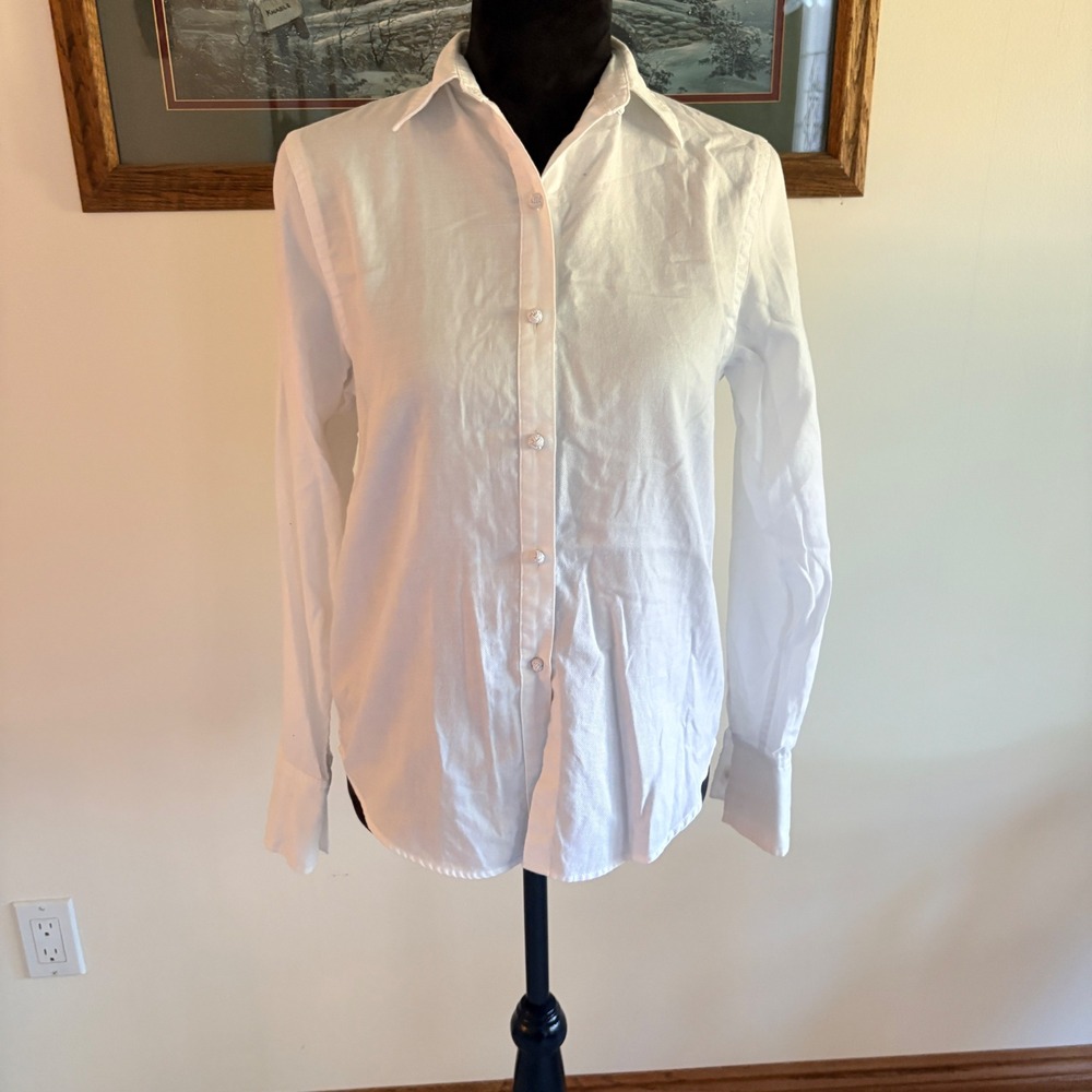Lauren Ralph Lauren Button Down Shirt Womens Petite Small White Cotton Oxford